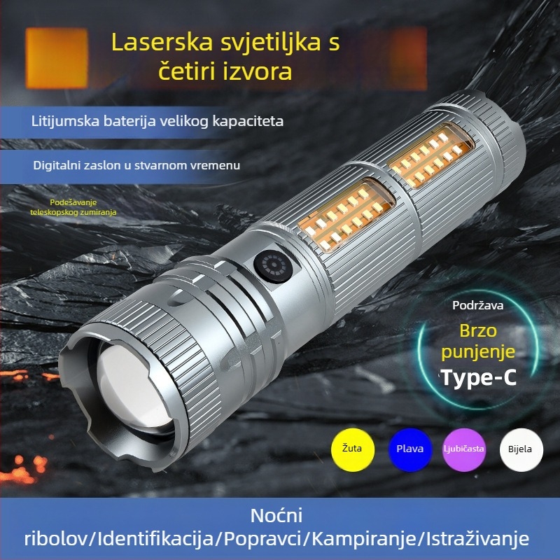 Gale LED vanjska svjetiljka za hitne slučajeve i patrolu, ultraduga autonomija baterije, velika kapaciteta, punjiva laserska jaka svjetlost