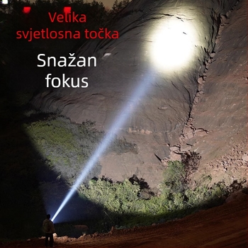 Prenosna punjiva ručna svjetiljka za vanjsku upotrebu, vrlo jaka, dugi domet, visoka snaga, velik kapacitet baterije.