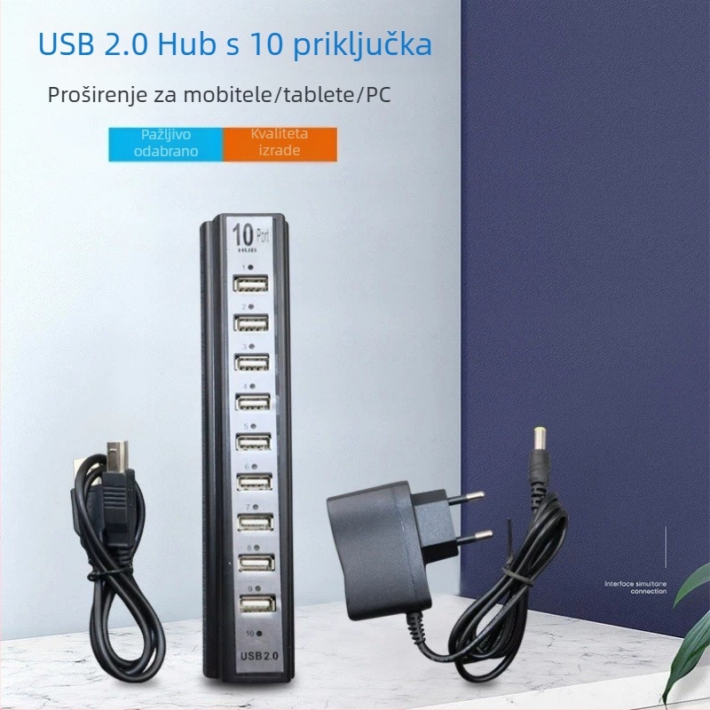 USB hub s 10 portova, vanjsko napajanje, USB 2.0