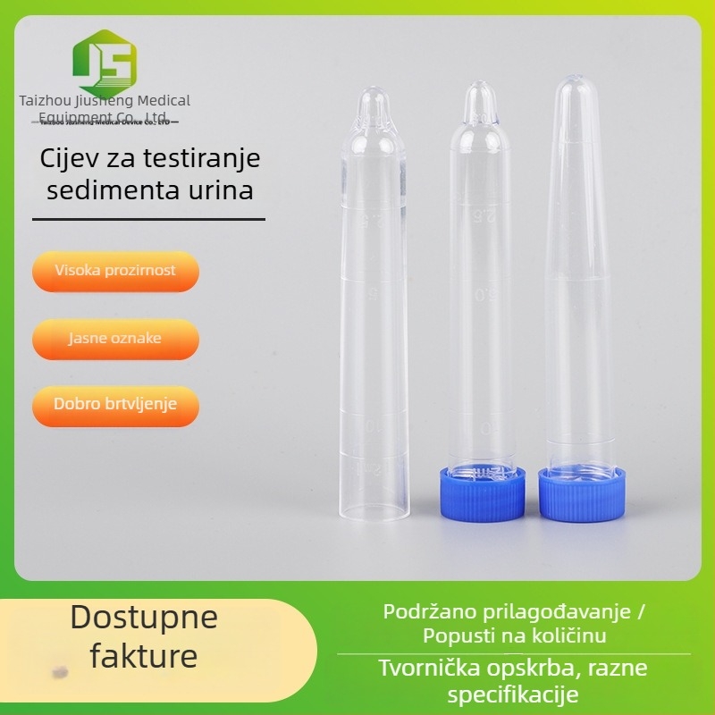 12 ml cijev za urinarnu sedimentu, s vijčanim poklopcem, plastična, konusno dno, graduirana za skupljanje urina