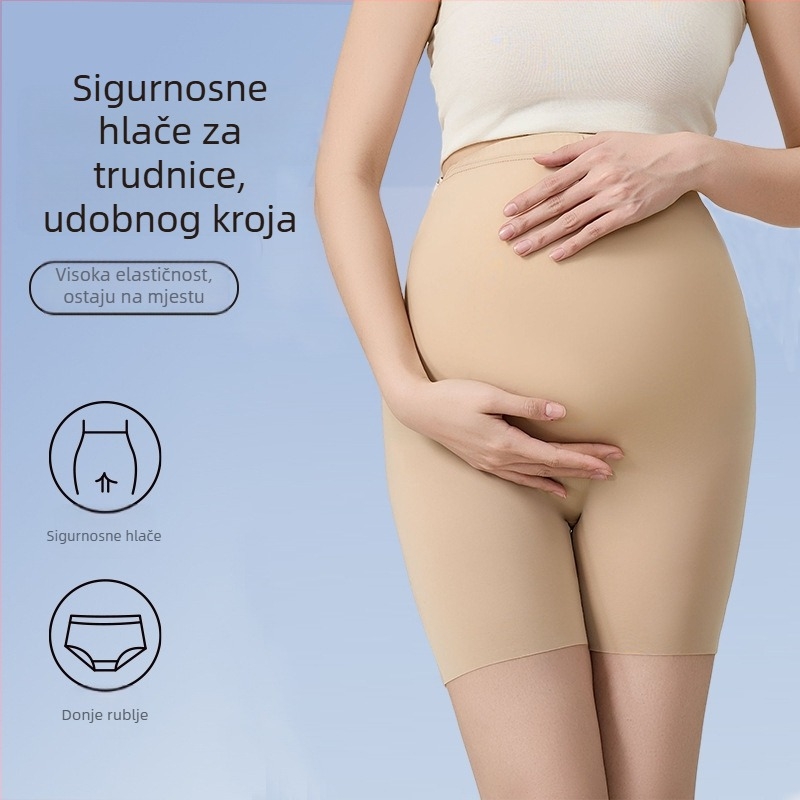 Trudničke sigurnosne šorceve s nevidljivim panelom, ice silk materijal, dužina 3/4, tijesni kroj, najlon-spandeks mješavina