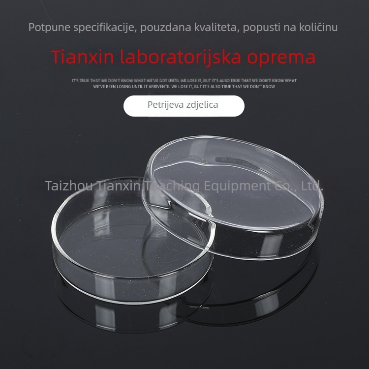 Staklena Petrijeva zdjelica, 60–150 mm, borosilikatno prozirno debelo staklo, kemijski laboratorijski potrošni materijal