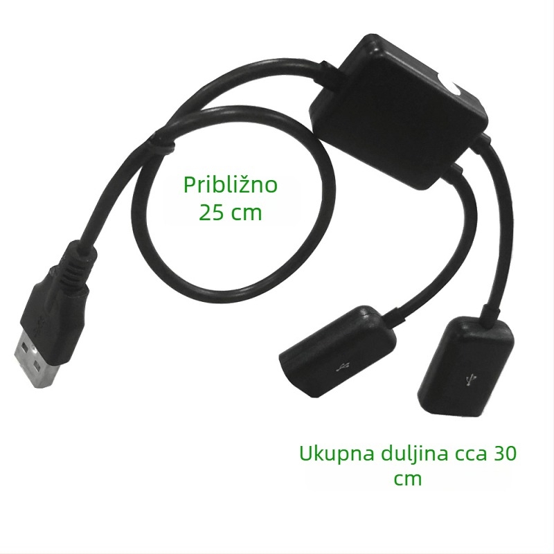 USB hub s dva porta, kabel dužine 30 cm, adapter za tipkovnicu i miš