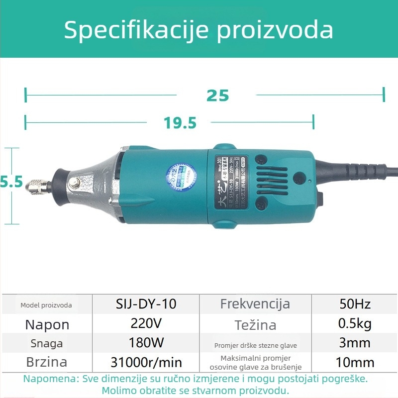 Dayi 301 Mini visokou brzinsko električni rotacijski alat za drvenu skulpturu, ručno brušenje i završna obrada