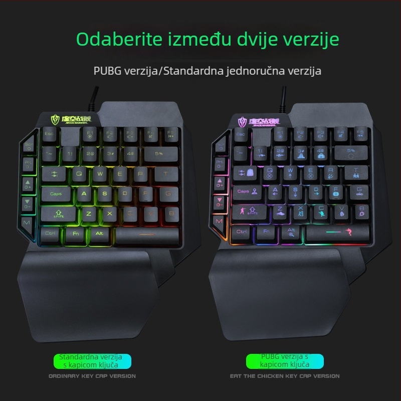 F6 jednoručni gaming tipkovnica za Peacekeeper Elite (PUBG Mobile) s pozadinskim osvjetljenjem i zonom za pojedinačne tipke