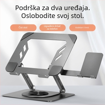 Stojak za laptop od legure čelika s 360° rotacijom, podesivom visinom i sklopivim dizajnom, hlađenje radne površine