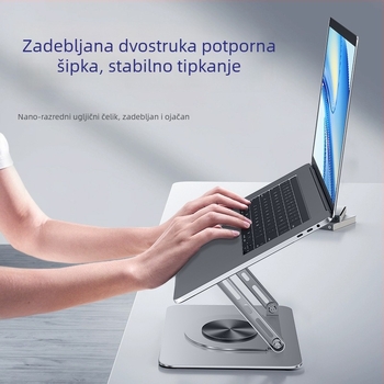 Stojak za laptop od legure čelika s 360° rotacijom, podesivom visinom i sklopivim dizajnom, hlađenje radne površine