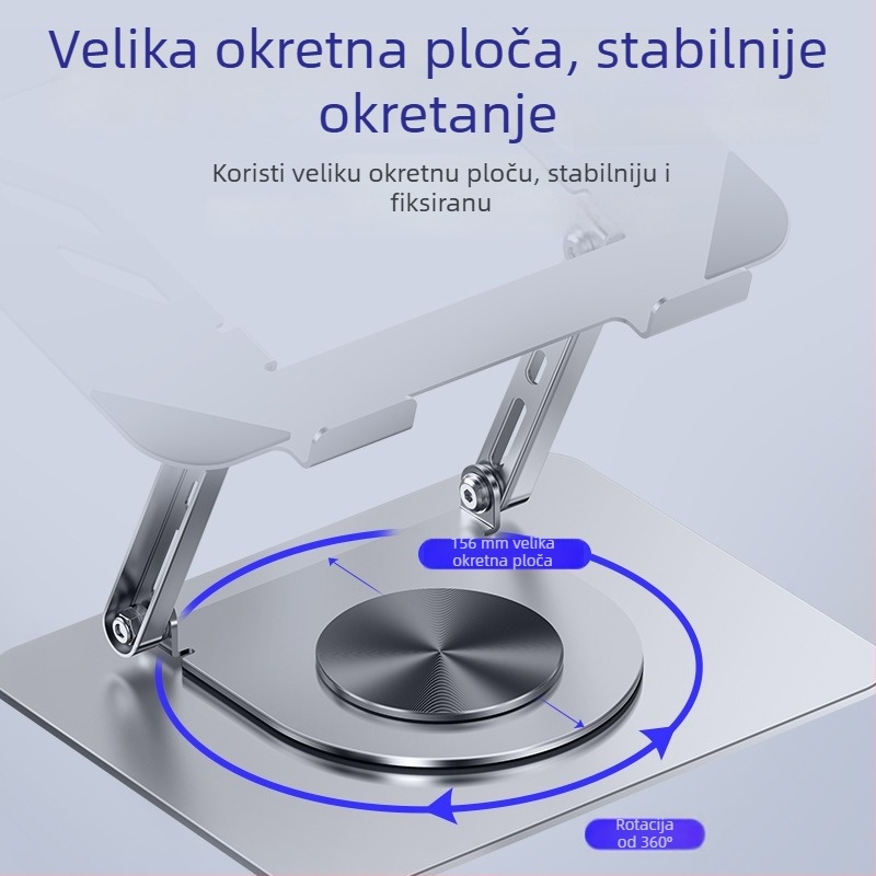 Stojak za laptop od legure čelika s 360° rotacijom, podesivom visinom i sklopivim dizajnom, hlađenje radne površine