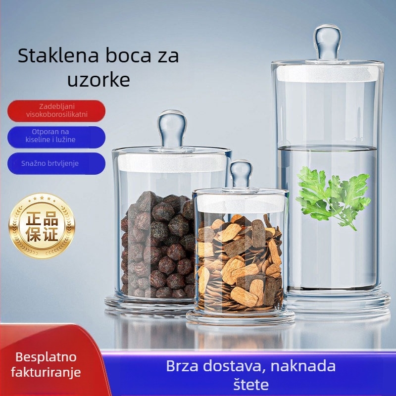Prilagođene bočice od visokor borosilikatnog stakla za uzorke, bočice za izlaganje otopini formaldehida, biljni lijekovi, čaj i suha korica mandarine