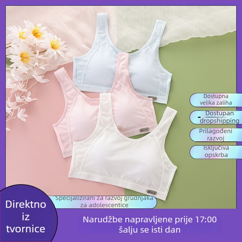Prozračan bežični trening grudnjak za djevojčice 9–18 godina, s čvrstim košaricama, dvostupan dizajn