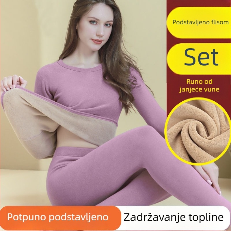 Ženski set termo donjeg rublja od Sherpa flise, samovruće topline, ultra debeli zimi, okrugli ovratnik