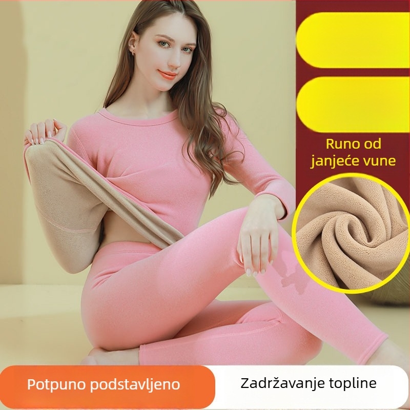 Ženski set termo donjeg rublja od Sherpa flise, samovruće topline, ultra debeli zimi, okrugli ovratnik