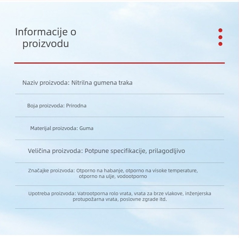 Nitrilne gume brtvena traka, kvadratnog presjeka, otporna na ulje, kiseline i lužine, otporna na starenje
