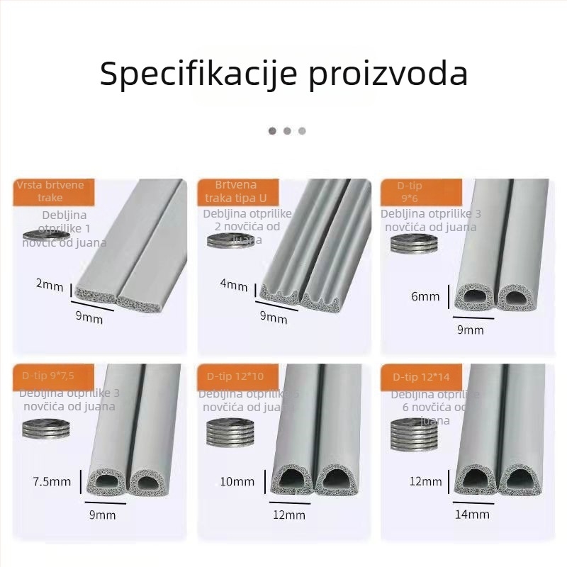 Samolepljiva brtvna traka za vrata i prozore, brtva donjeg dijela vrata, protiv krađe, zvučna izolacija, silikon gumena traka