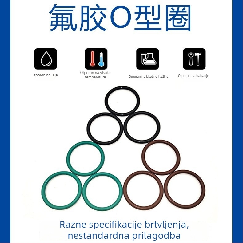O-prsten od fluorogume, vanjski promjer 7/8/9/10/11/12/15/20/30/40/50/60/70/80/90/175×2
