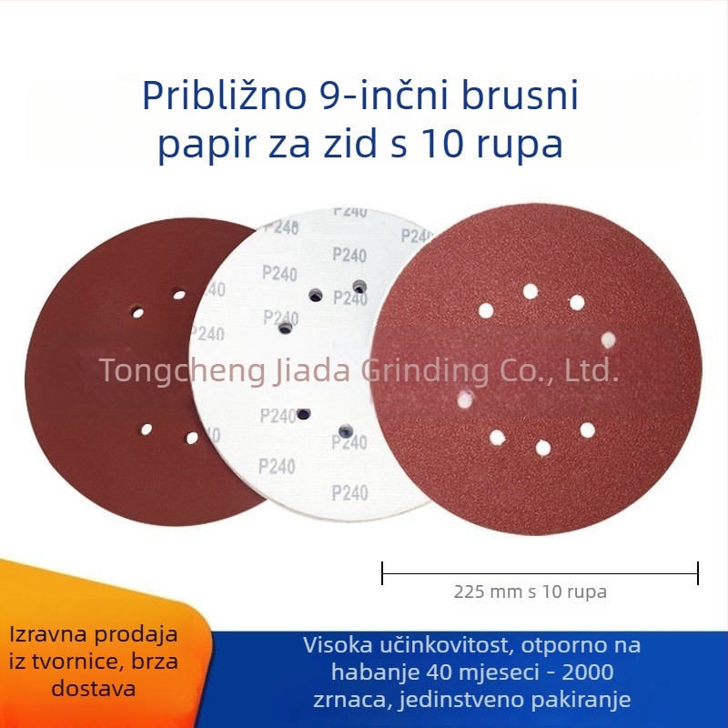 9-inčni disk za brušenje s 10 rupa, crvene boje, za suho brušenje zidova, namještaja i hardvera