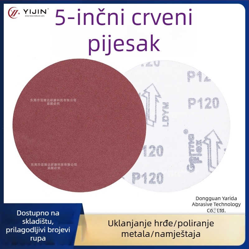 5-inčni crveni disk za brušenje, pneumatsko poliranje, samoljepljiva šmirg ploča s aluminijevim oksidom