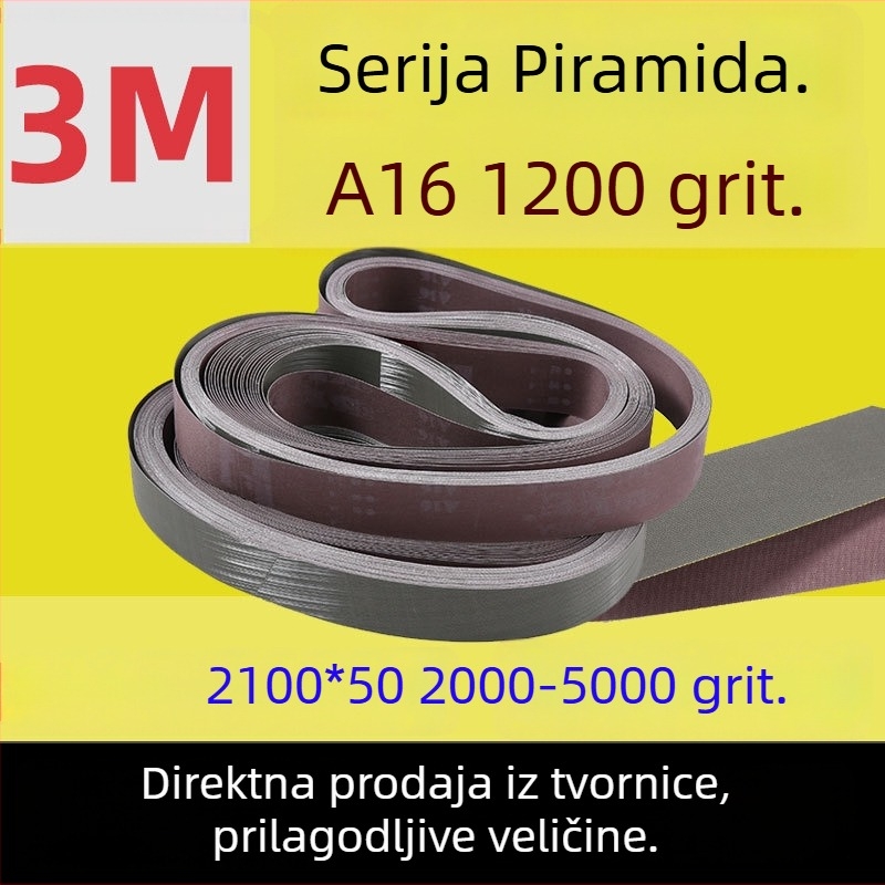 A16 abrazivna traka od mekanog platna, piramida 2100, 5000 mreža, duljina 3 m, poliranje 1200 mreža, metal, nehrđajući čelik, ogledni završetak