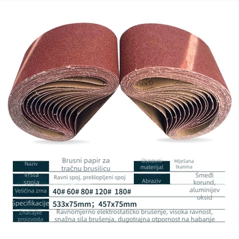 Prijenosne brusne trake za obradu drveta: 533x75 mm i 75x457 mm, brusne trake i role papira za šmirglanje