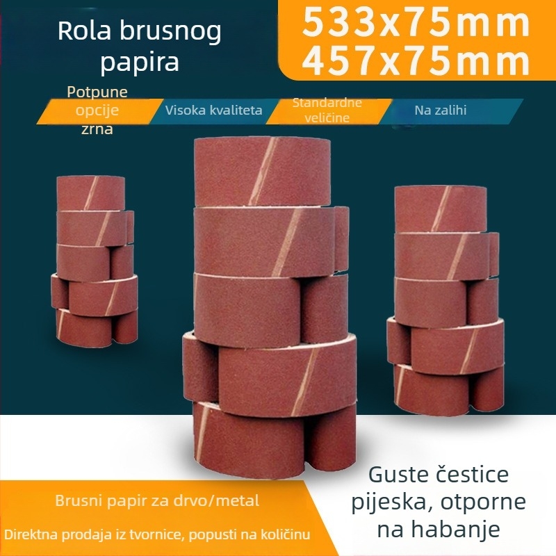 Prijenosne brusne trake za obradu drveta: 533x75 mm i 75x457 mm, brusne trake i role papira za šmirglanje