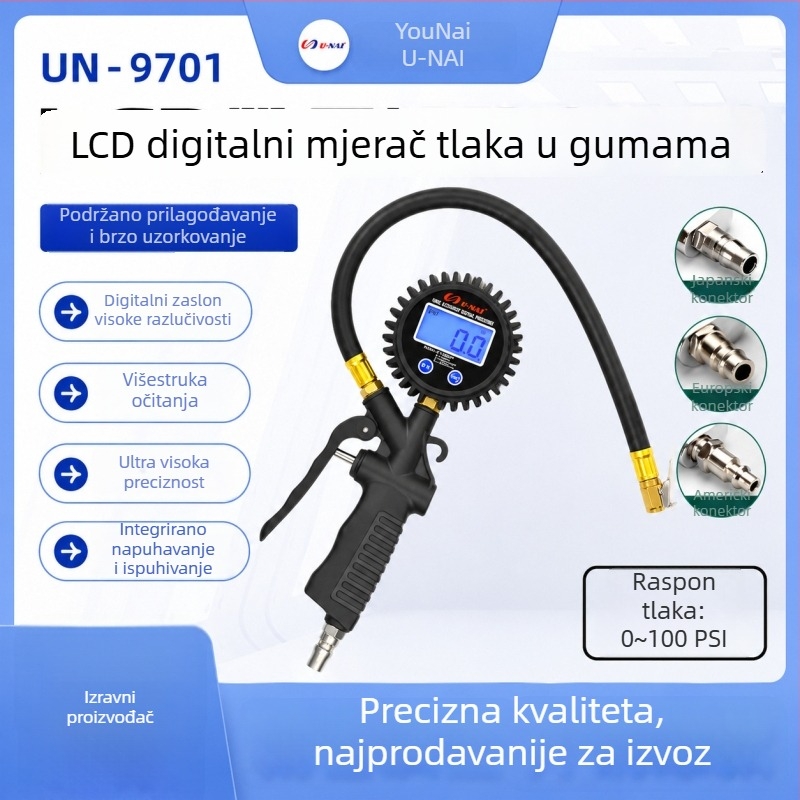Digitalni manometar za tlak u gumama s glavom za nadimanje, auto mjerač tlaka u gumama