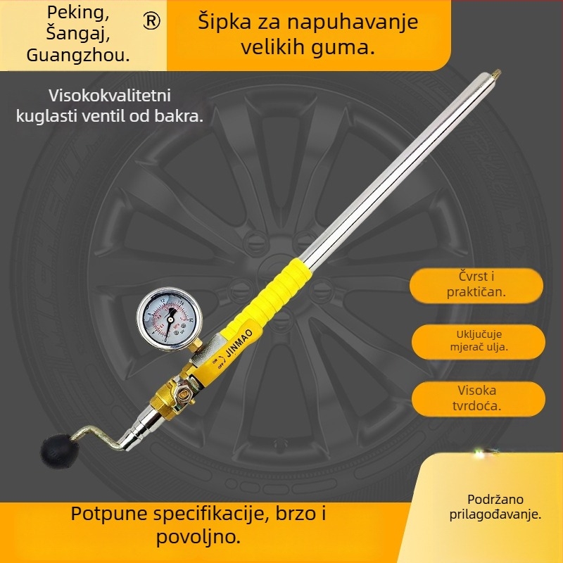 Ručni štap za nadimanje guma s ventilom za oslobađanje i manometrom za vozila