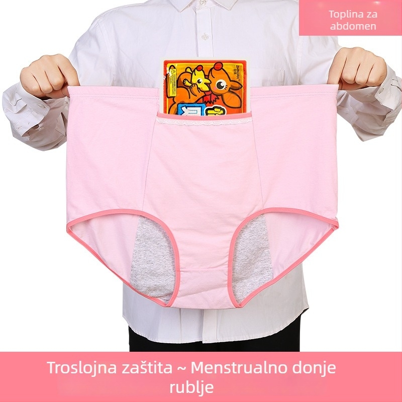 Plus-size ženske menstrualne gaćice visokog struka, s džepićima, protiv curenja, pamuk