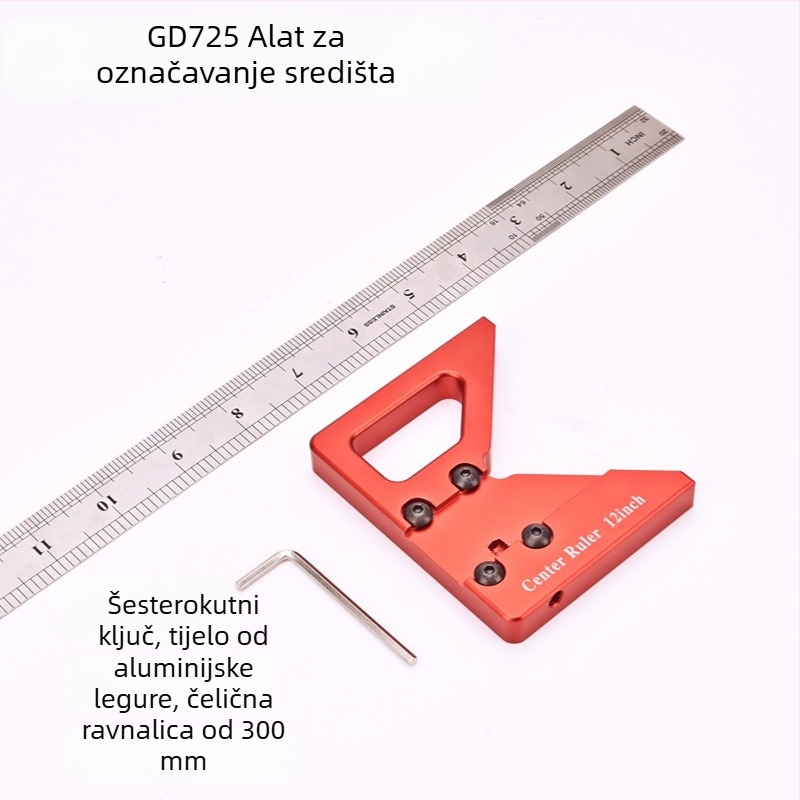 Fengsen GD725 Alat za drvo za označavanje središnje linije: okrugli centar za označavanje, pravokutni mjerni alat i mjerni instrument