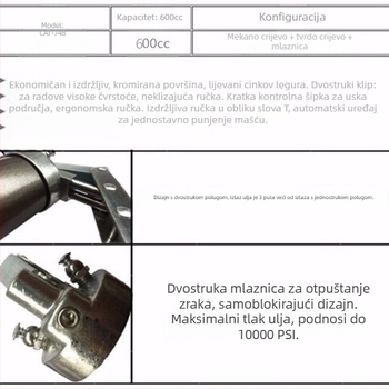 HCAT ručni pištolj za mazivo 500cc, dvostruka pumpa, tip šipke, visok tlak, mehaničko podmazivanje