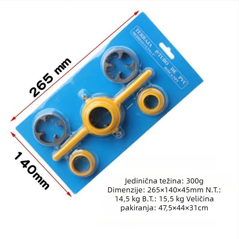 Set od 6 komada za navoj PVC cijevi s matricom i ključem