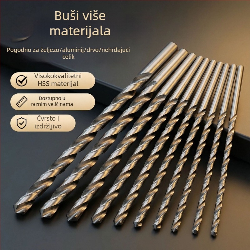 HSS spiralno svrdlo s pravim držajem, produženo za bušenje željeza, plastike, drveta i akrila, 160-400 mm