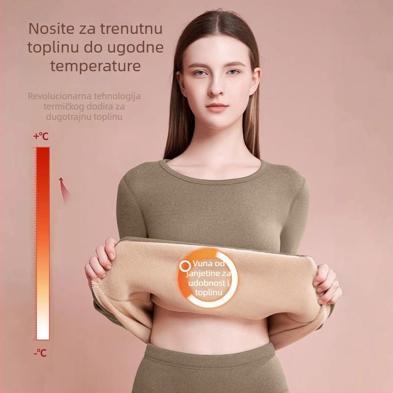 Ženski termalni komplet od ovčjeg flisa – debeli zimski top i hlače, s flis podstavom