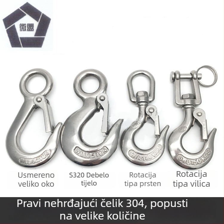 304 nehrđajući čelik, američki stil kuka za dizanje, velika očica, debelo tijelo, univerzalni zahvat, dizajn protiv ispadanja
