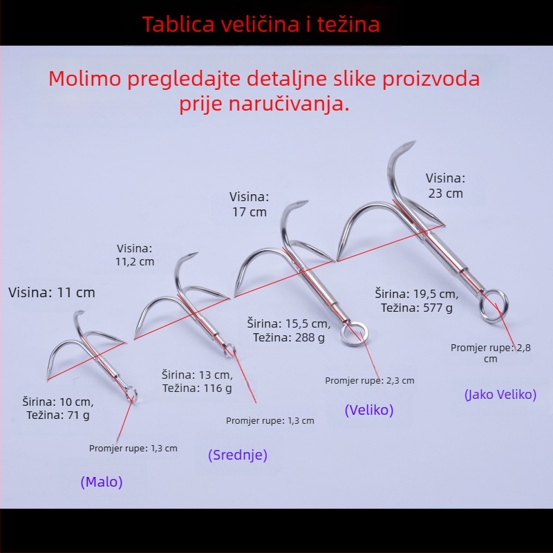 Trozubasta sidrena kuka za planinarenje na otvorenom i preživljavanje