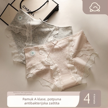 Damske gaćice od pamuka s antibakterijskom zaštitom, pamuk podstava za prepona, čipka, 7A kvaliteta
