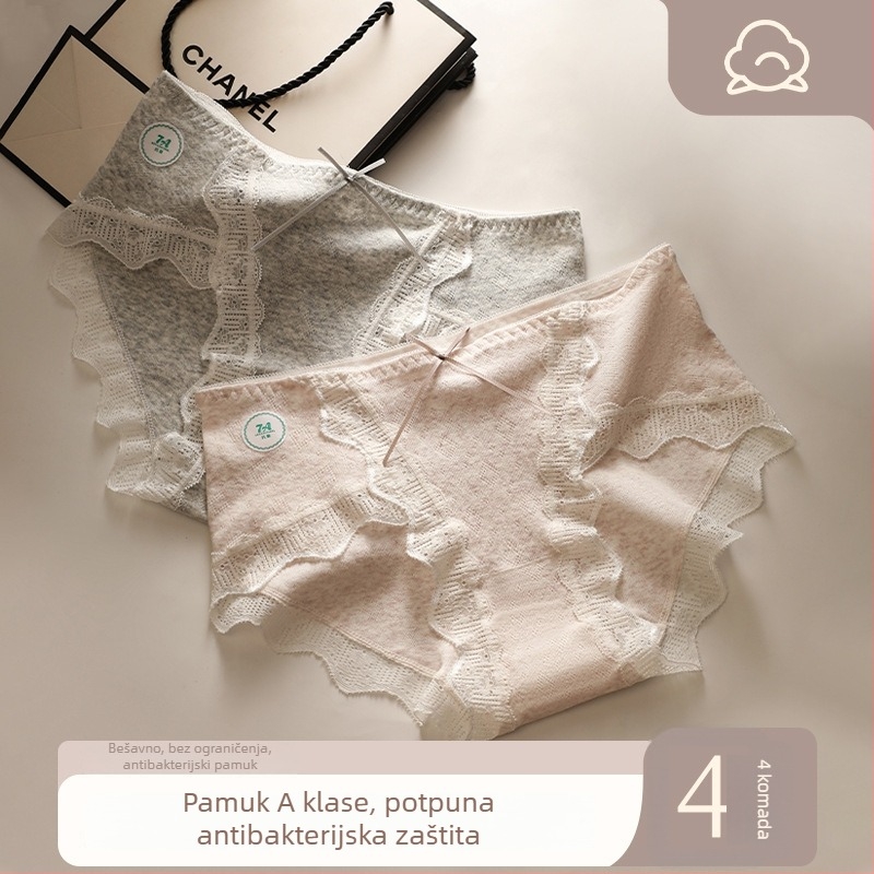Damske gaćice od pamuka s antibakterijskom zaštitom, pamuk podstava za prepona, čipka, 7A kvaliteta