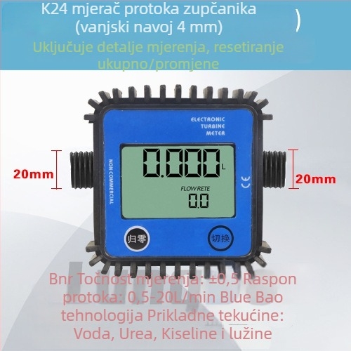 K24 turbinski mjerni tok s digitalnim zaslonom za dizel, benzin, metanol, kerosen i vodu - raspon mjerenja 0.3-1.2, 4-putni mjerni tok