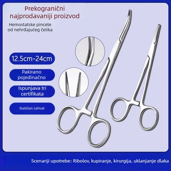 Klešta za hemostat iz nehrđajućeg čelika s ravnim i zakrivljenim vrhom, alat za uklanjanje kuka, kliješta za kućne ljubimce i ribarske kliješta