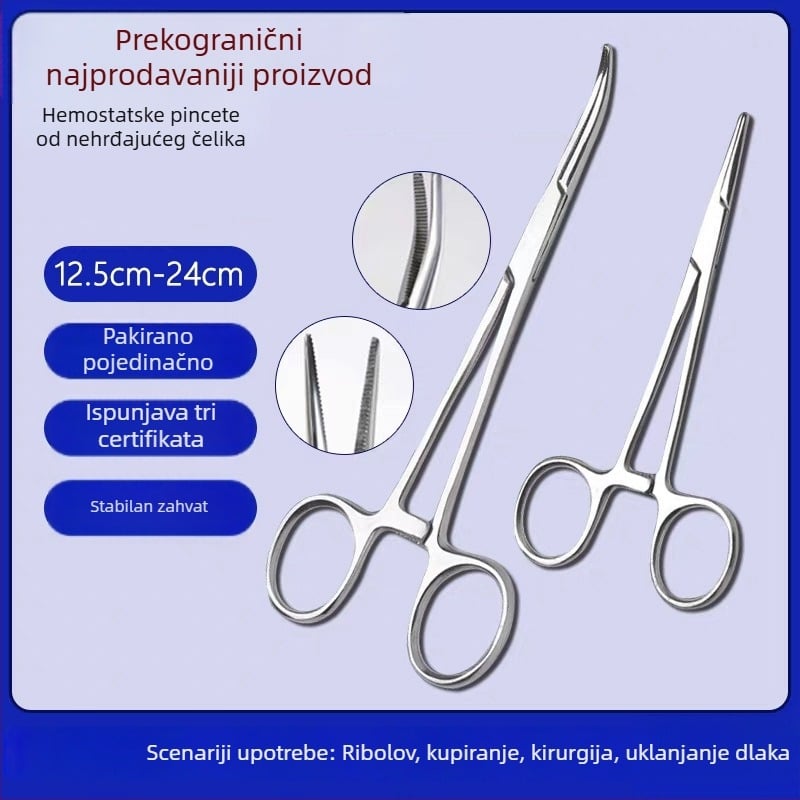 Klešta za hemostat iz nehrđajućeg čelika s ravnim i zakrivljenim vrhom, alat za uklanjanje kuka, kliješta za kućne ljubimce i ribarske kliješta