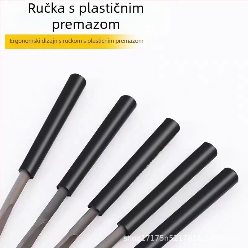 Set različitih pilnika za obradu drva: ravne i trokutaste pilnike, pilnici visoke tvrdoće, mali pilnici i alati za brušenje