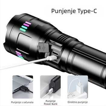 50W LED svjetiljka od aluminijske legure s bijelim laserom, zum, domet 500 m, USB punjenje, 4800mAh, Power Bank funkcija, 360° rotirajuća glava, višenamjenska