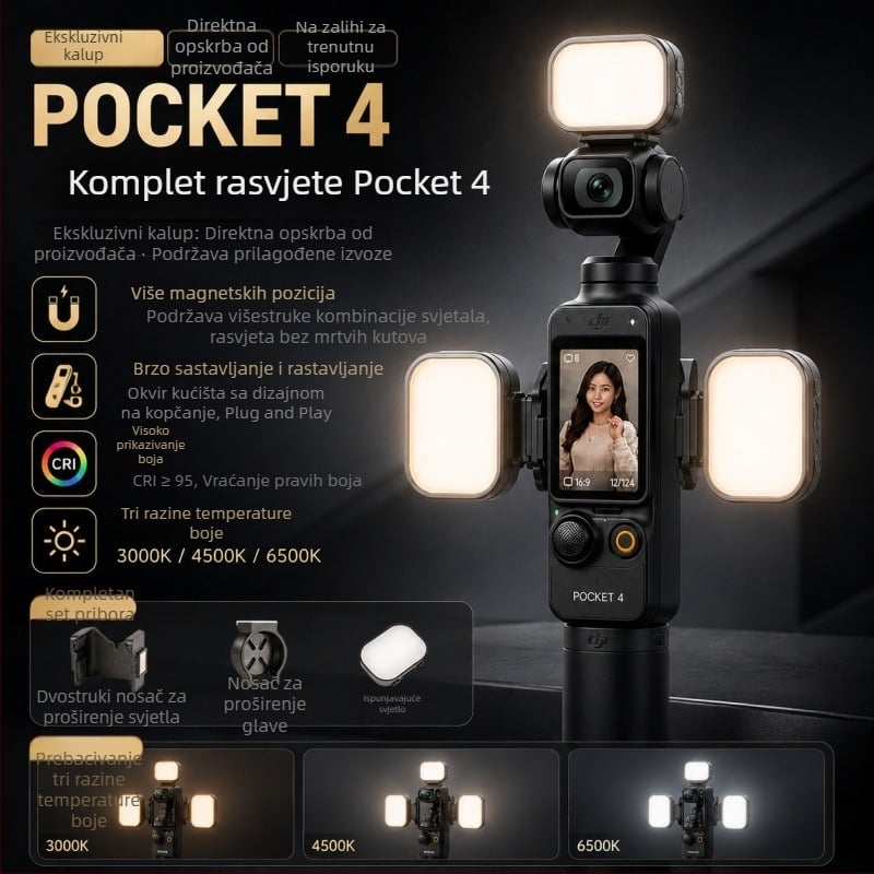 DJI Pocket 4 magnetski komplet svjetla dopune s tri boje temperature, prijenosno svjetlo za ljepotu za akcijske kamere