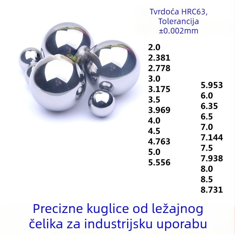 G10 kuglice od ležajnog čelika za mehaničke klizne vijčane sklopove, GCr15, Ø2.381/3.175/3.969 mm