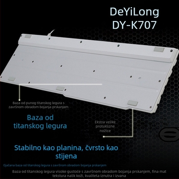 Deyilong DY-M707 RGB gaming tipkovnica, žična, 104 tipke, metalna ploča