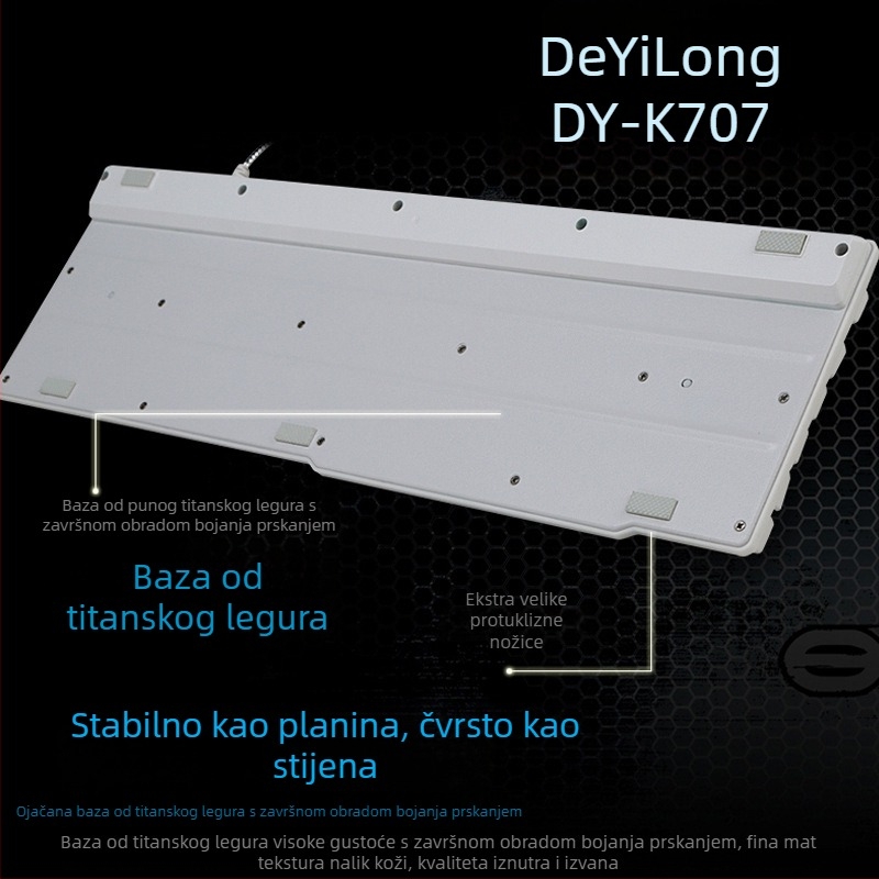 Deyilong DY-M707 RGB gaming tipkovnica, žična, 104 tipke, metalna ploča