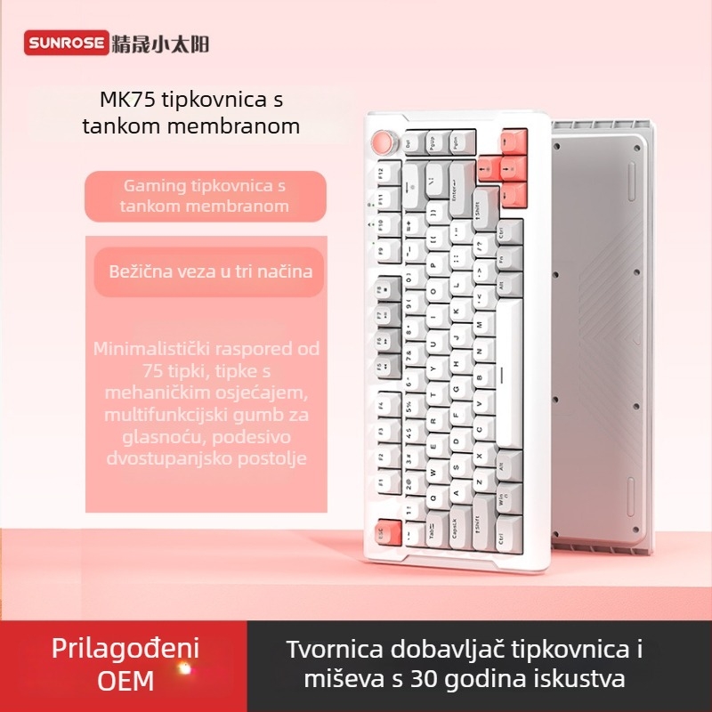 MK75 bežična tipkovnica s RGB pozadinskim osvjetljenjem, 75 tipki, USB sučelje, mogućnost povezivanja na 3 uređaja