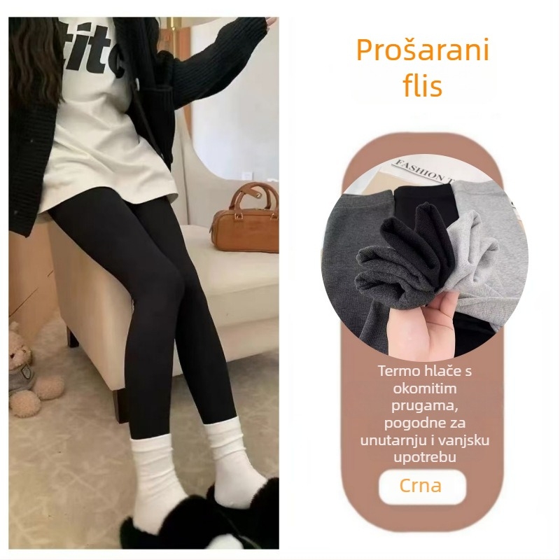 Ženske helanke s flecom podstavom za jesen i zimu, tople, uskog kroja, duge, četkani flis, casual nošenje.