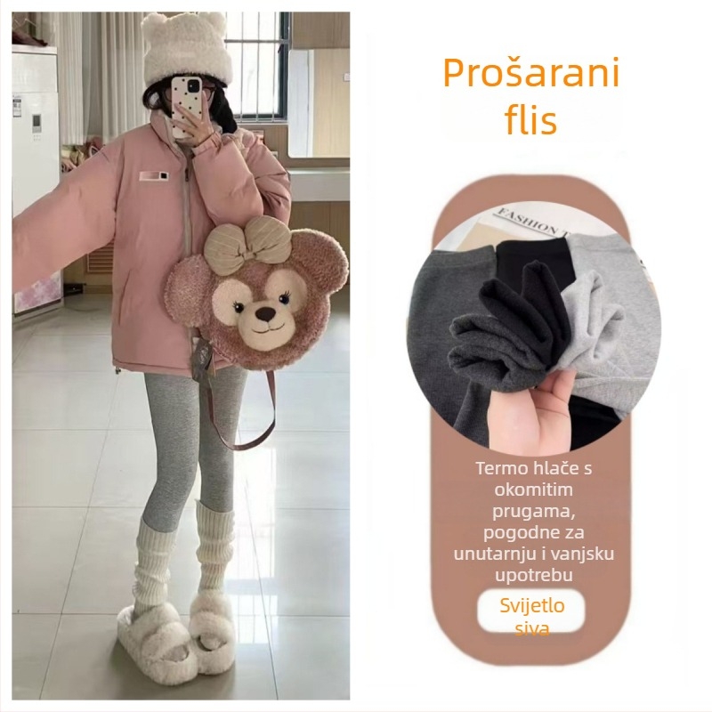 Ženske helanke s flecom podstavom za jesen i zimu, tople, uskog kroja, duge, četkani flis, casual nošenje.