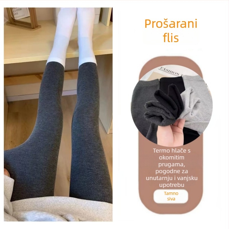 Ženske helanke s flecom podstavom za jesen i zimu, tople, uskog kroja, duge, četkani flis, casual nošenje.