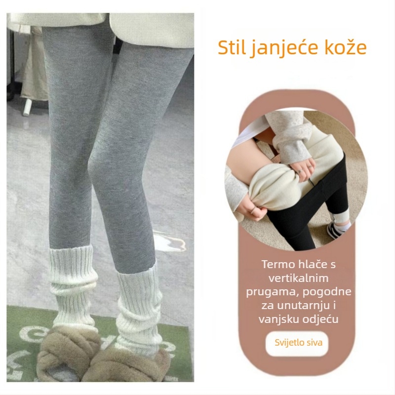 Ženske helanke s flecom podstavom za jesen i zimu, tople, uskog kroja, duge, četkani flis, casual nošenje.